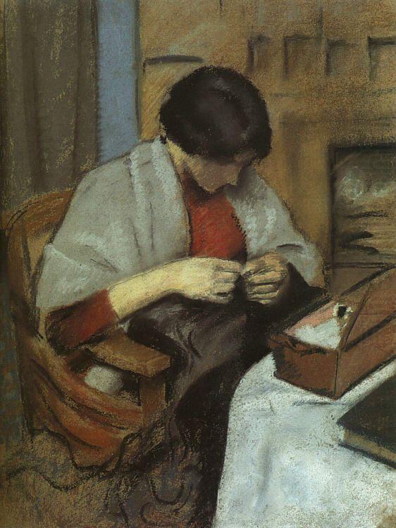 August Macke Elisabeth Gerhardt Sewing china oil painting image